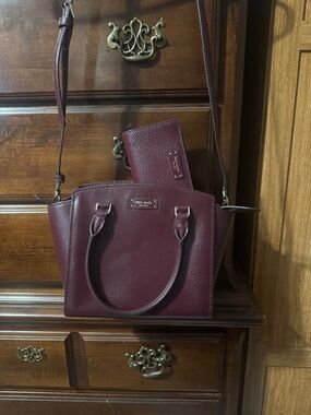 kate spade Burgundy Pebbled Leather Satchel with Crossbody Strap